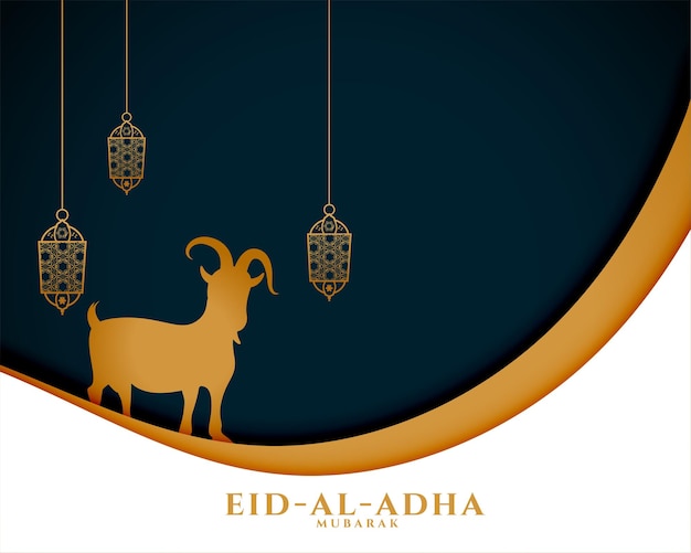 Free vector bakrid wishes card with goat and hanging lanterns