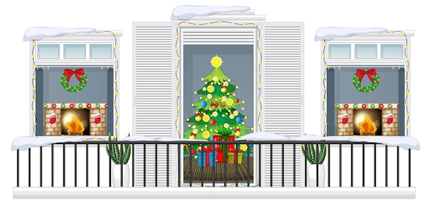 Free vector balcony decorated in christmas theme