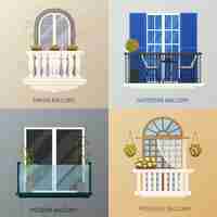 Free vector balcony design compositions set