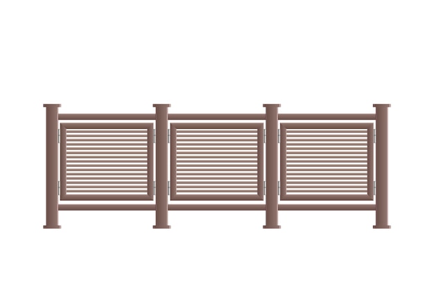 Balcony fence railing composition with realistic front view image of decorative forged style fence isolated vector illustration