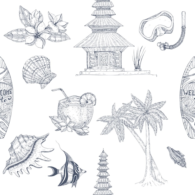 Bali Hand Drawn seamless Pattern