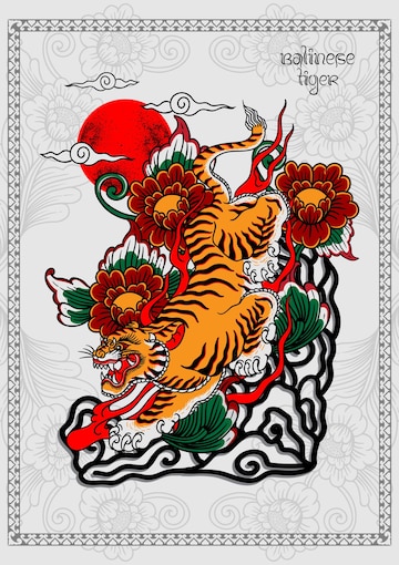 Premium Vector | Balinese tiger tattoo poster print