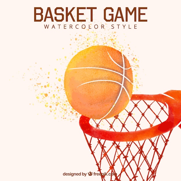 Free vector ball background with watercolor basketball basket