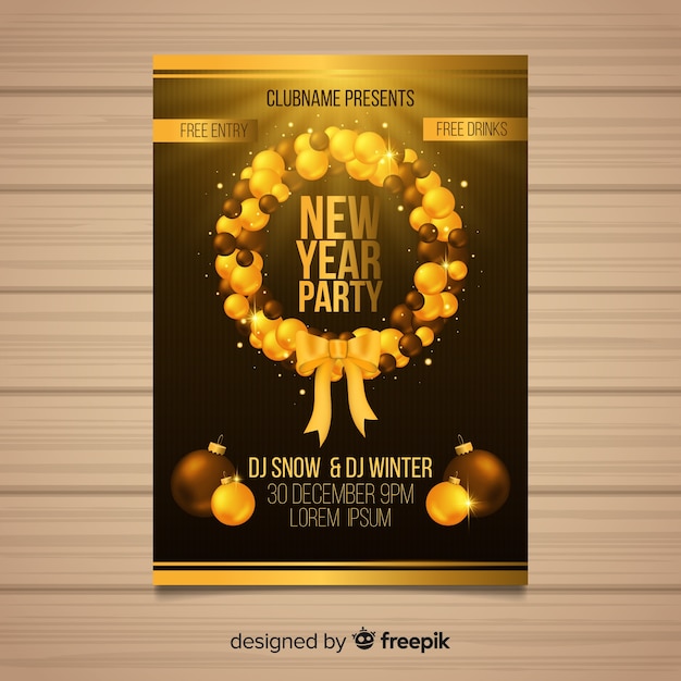 Ball wreath new year poster template