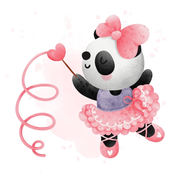 Ballerina panda  dancing panda. watercolor vector.