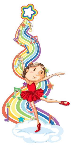 Ballerina with melody symbols on rainbow wave