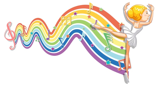 Free vector ballerina with melody symbols on rainbow wave