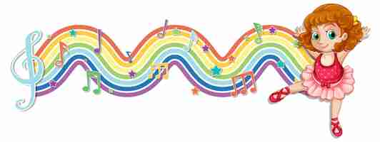 Free vector ballerina with melody symbols on rainbow wave