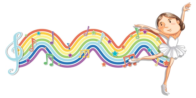 Free vector ballerina with melody symbols on rainbow wave