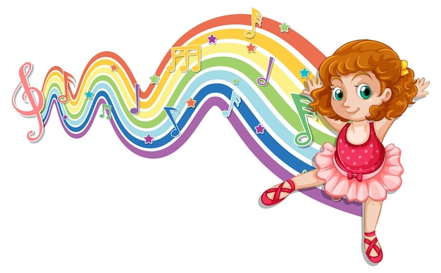 Free vector ballerina with melody symbols on rainbow wave
