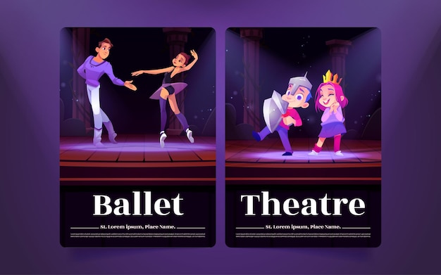 無料ベクター ダンサーと子供たちのいるバレエと演劇のポスター