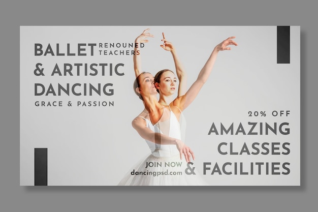 Vettore gratuito modello di banner orizzontale del ballerino di balletto