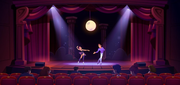 ballet dancers perform dance on theater scene