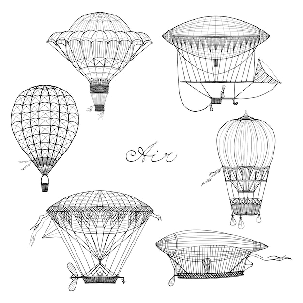 Free vector balloon and airship doodle set