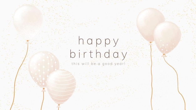 Free vector balloon birthday greeting template vector in white and gold tone