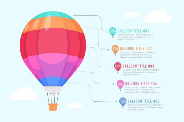 Воздушный шар инфографики в плоском дизайне