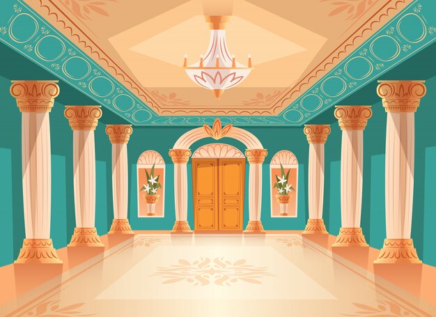 Ballroom or palace reception hall illustration of luxury museum or chamber room.