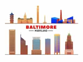 Free vector baltimore maryland usa landmarks at white background vector illustration business travel and tourism concept with modern buildings image for banner or web site