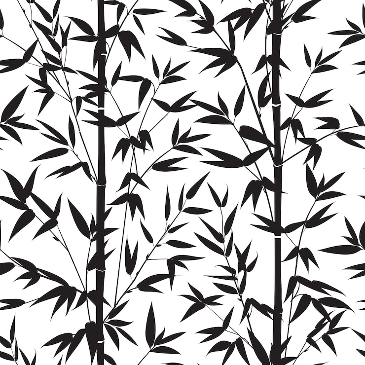 Free Vector bamboo black seamless pattern isolated on white background. vectro illustration.