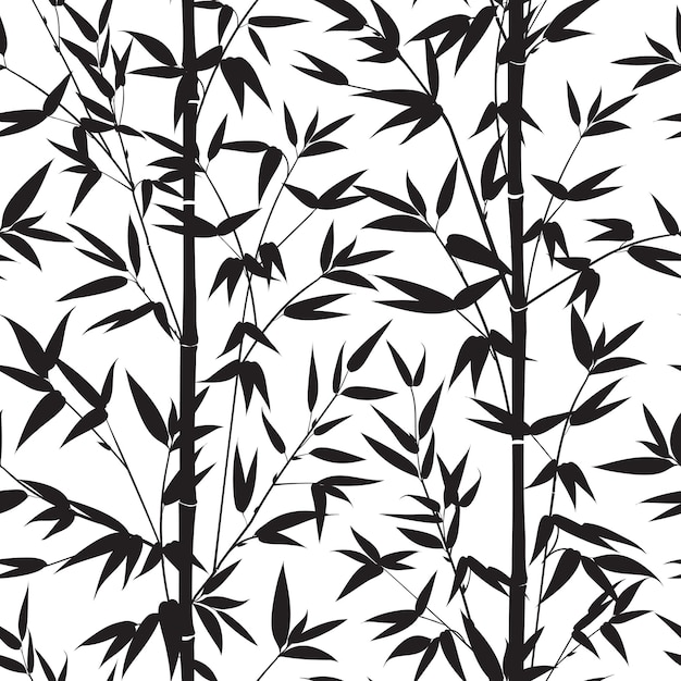Bamboo black seamless pattern isolated on white background. Vectro illustration.