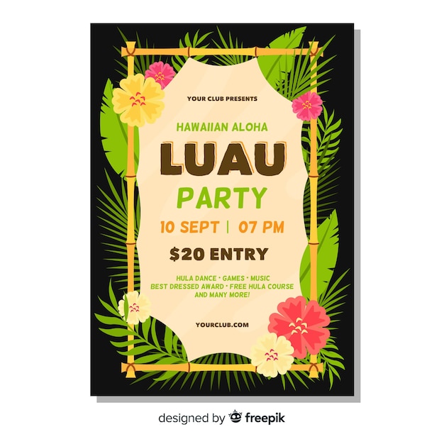 Free vector bamboo frame luau poster template