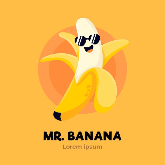 Banana character with sunglasses logo template