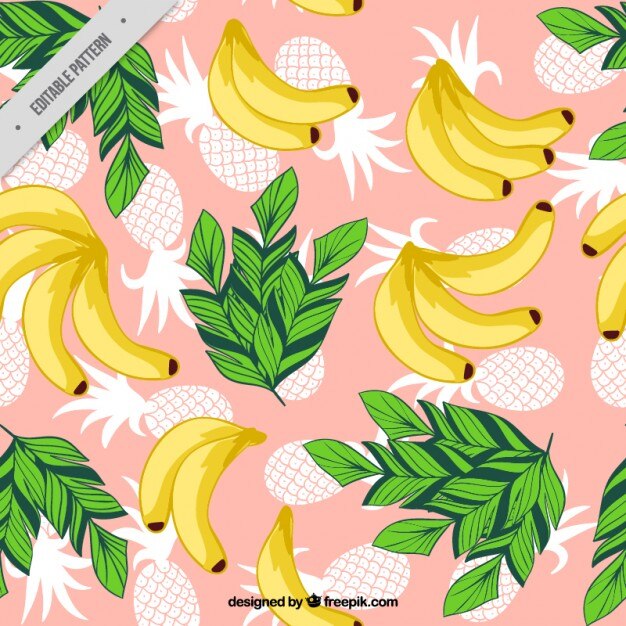Free Vector banana and pineapple with leaves pattern