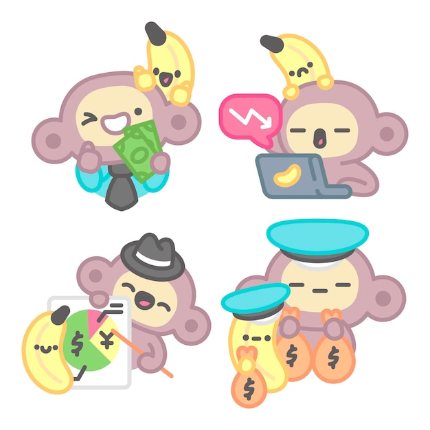 Band and finance stickers collection with monkey and banana