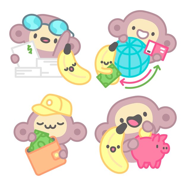 Free vector band and finance stickers collection with monkey and banana