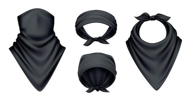 Bandana scarf buff handkerchief reailstic black set