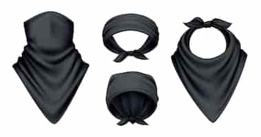 Vettore gratuito sciarpa bandana fazzoletto buff fazzoletto realstic nero set