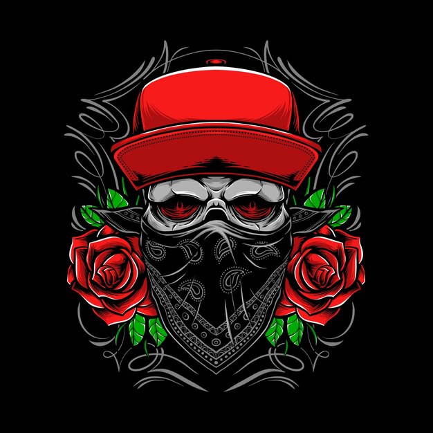 Bandit skull with roses illustrationjpg