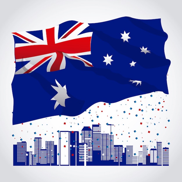 Baner of Happy australia day with flag and skyline