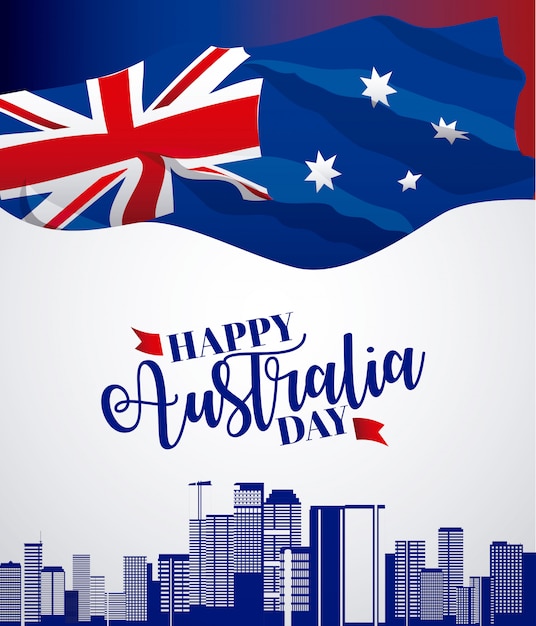 幸せなオーストラリアの日の旗とスカイラインのバナー