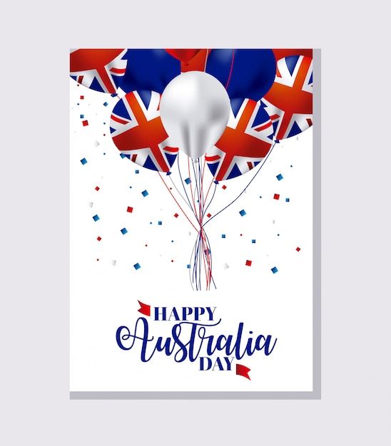 Baner of happy australia day with flags on ballons