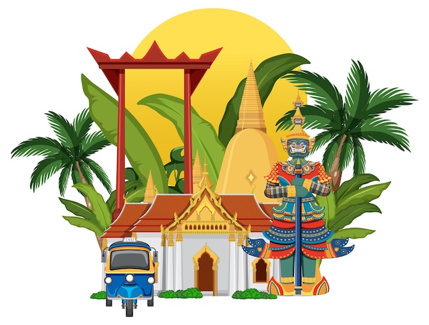 Free vector bangkok thailand attraction landmarks