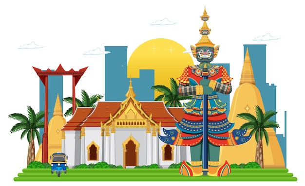 Free vector bangkok thailand attraction landmarks