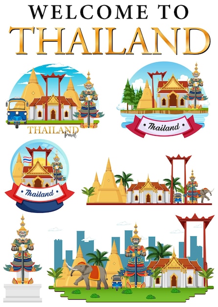 Vettore gratuito bandiera di logo del punto di riferimento di bangkok tailandia