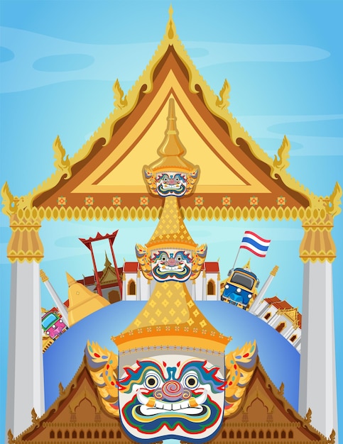 Free vector bangkok thailand landmark poster