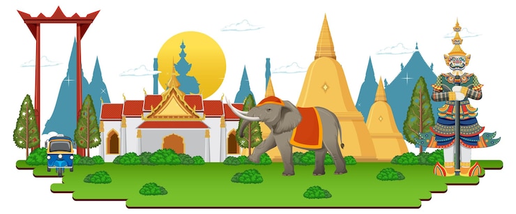 Free Vector bangkok thailand with landmarks