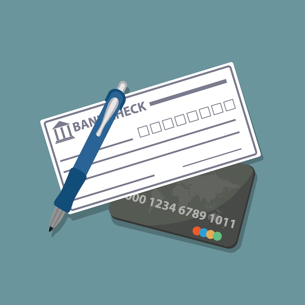 Bank check and credit card
