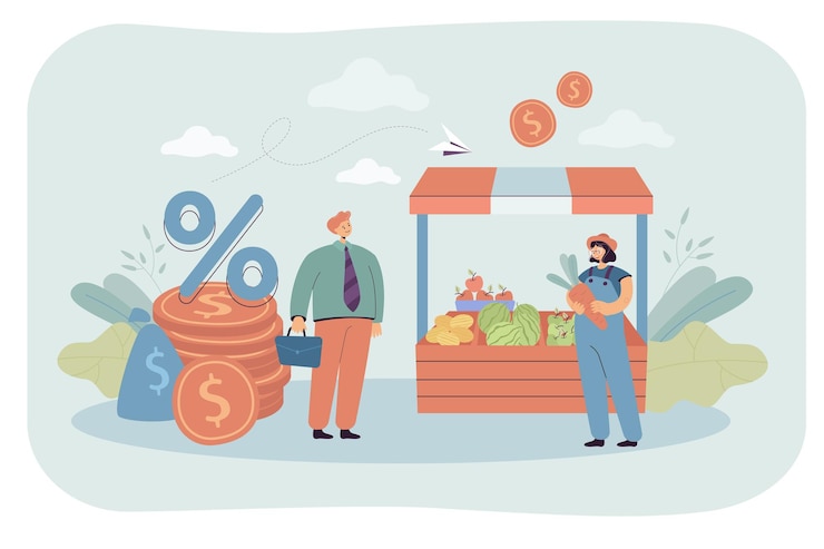 無料Vector 店主に融資する銀行員