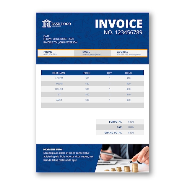 Free vector bank and finance invoice template