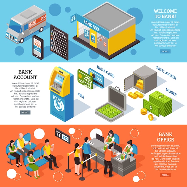 무료 벡터 은행 아이소 메트릭 배너 세트