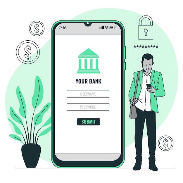 Бесплатное векторное изображение Иллюстрация концепции входа в банк