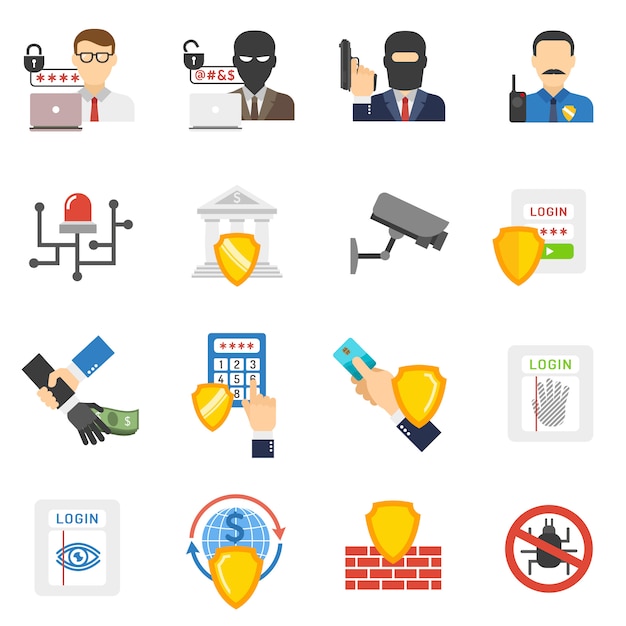 Free vector bank security flat icons set