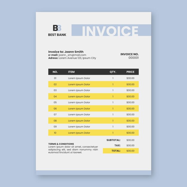 Bank service concept invoice template