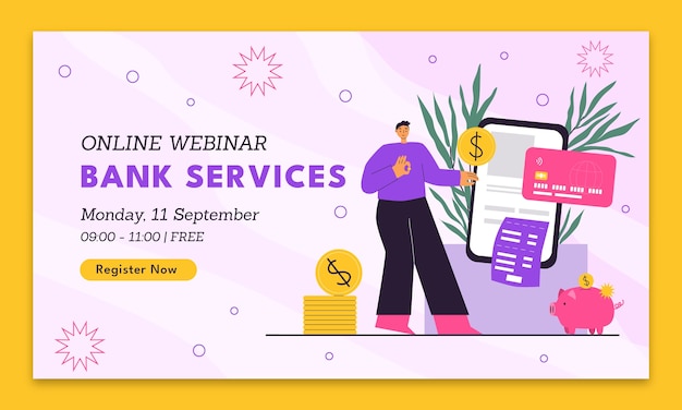 Free vector bank service concept webinar template