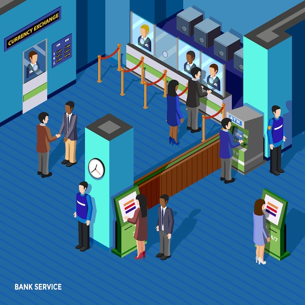 Free vector bank service isometric illustration