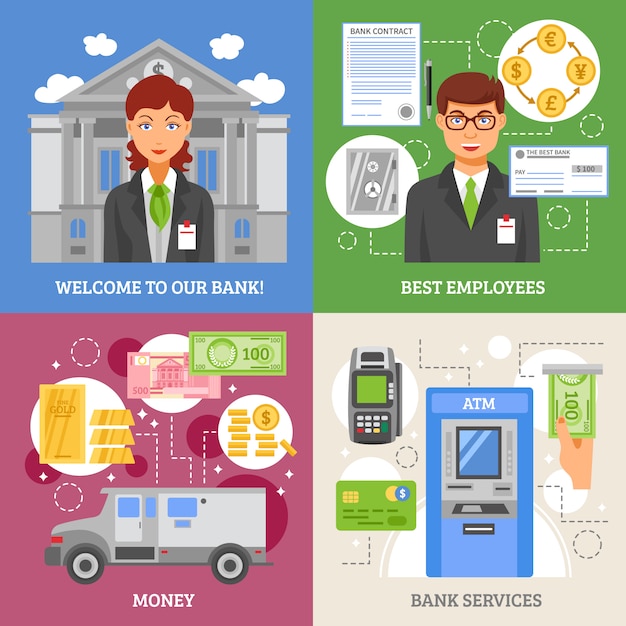 Бесплатное векторное изображение Банковские услуги 2x2 design concept